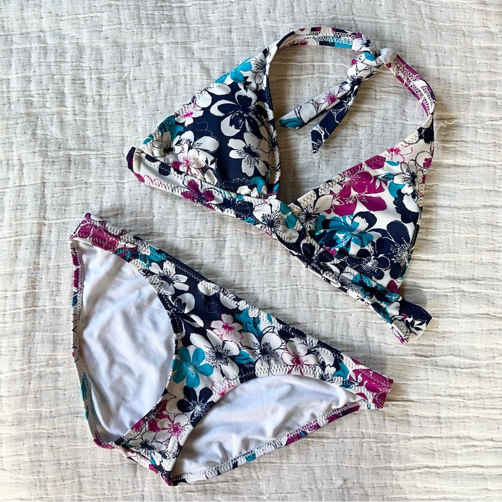 American Eagle Y2K Navy Floral Matching Bikini size S
